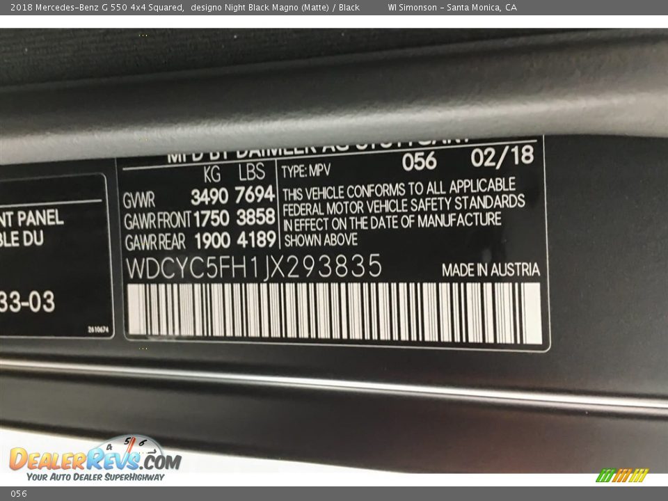 Mercedes-Benz Color Code 056 designo Night Black Magno (Matte)