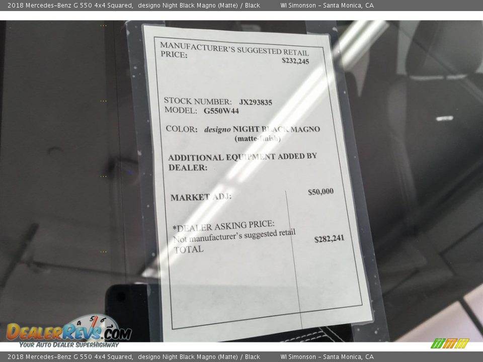 Info Tag of 2018 Mercedes-Benz G 550 4x4 Squared Photo #26