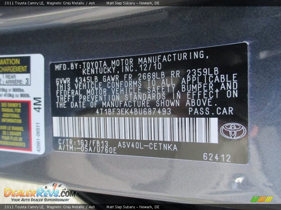 2011 Toyota Camry LE Magnetic Gray Metallic / Ash Photo #28