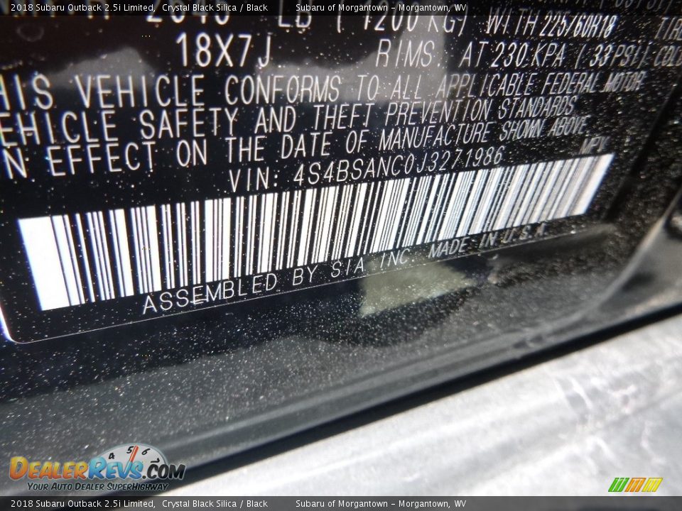 2018 Subaru Outback 2.5i Limited Crystal Black Silica / Black Photo #16