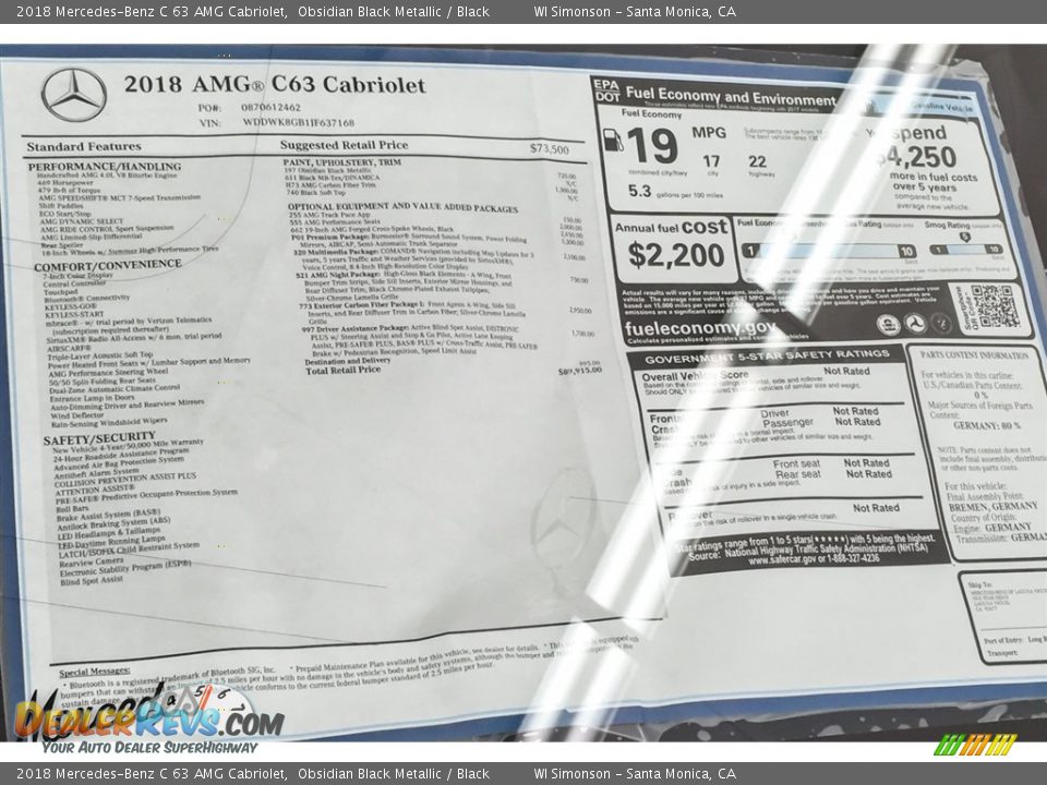 2018 Mercedes-Benz C 63 AMG Cabriolet Obsidian Black Metallic / Black Photo #26