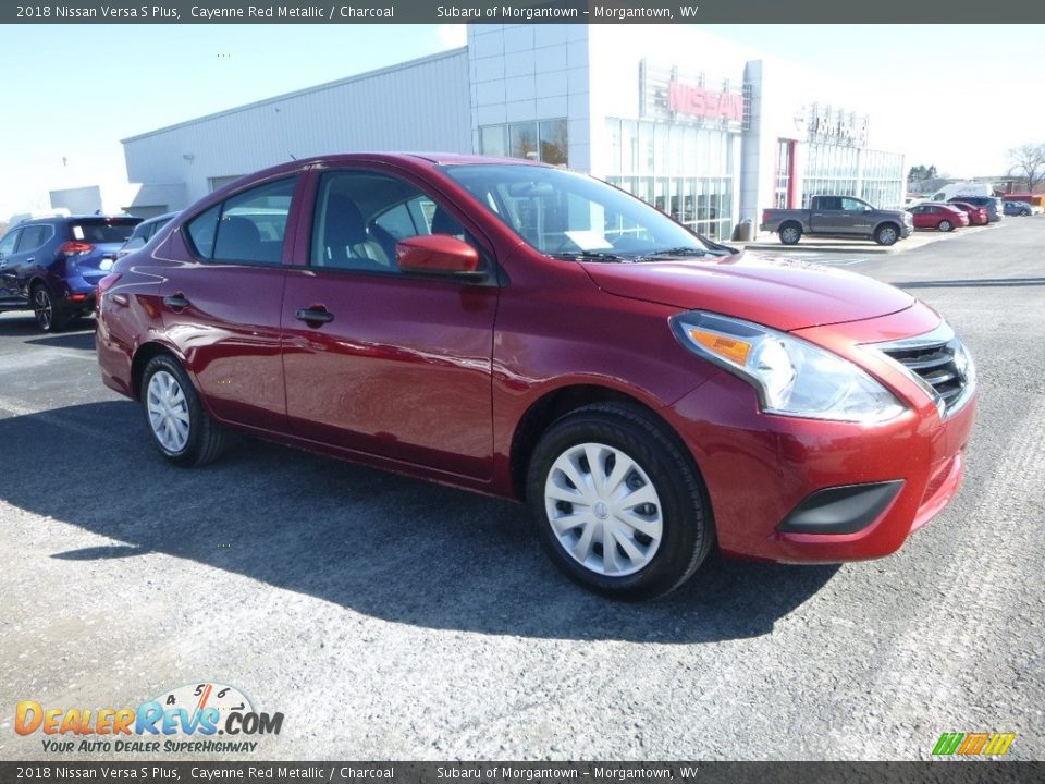 2018 Nissan Versa S Plus Cayenne Red Metallic / Charcoal Photo #1