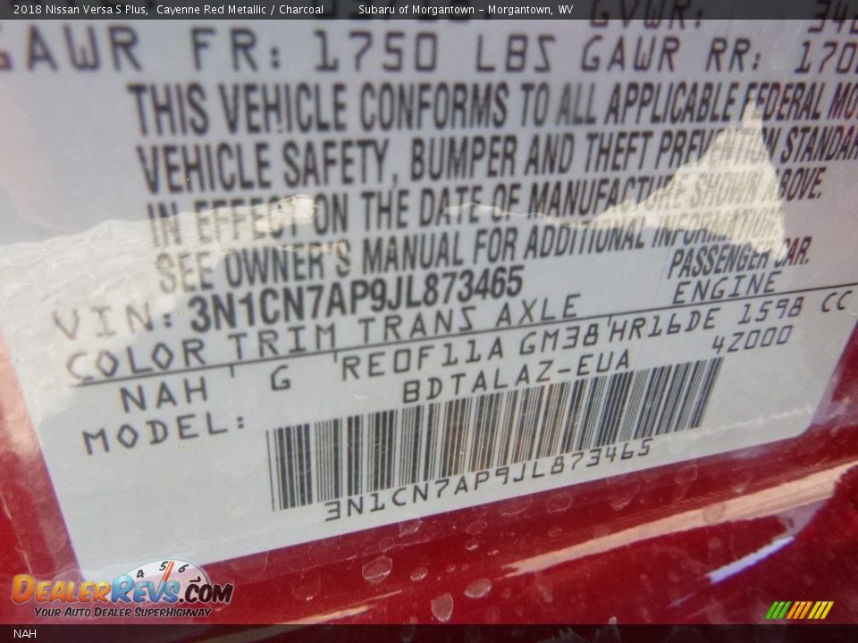 Nissan Color Code NAH Cayenne Red Metallic