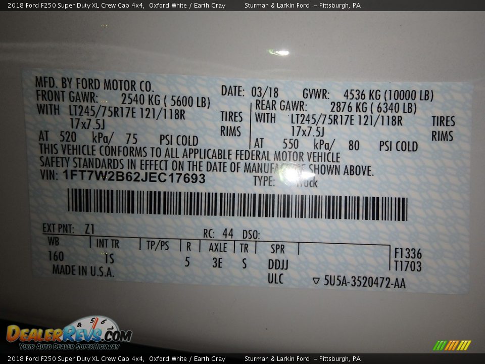 2018 Ford F250 Super Duty XL Crew Cab 4x4 Oxford White / Earth Gray Photo #10