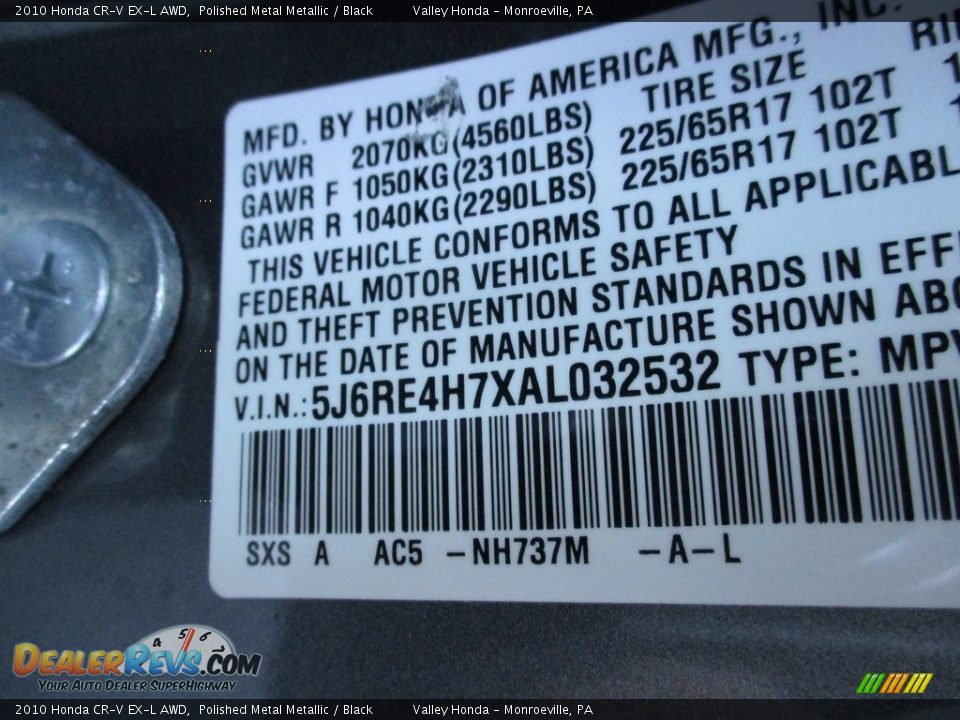 2010 Honda CR-V EX-L AWD Polished Metal Metallic / Black Photo #19