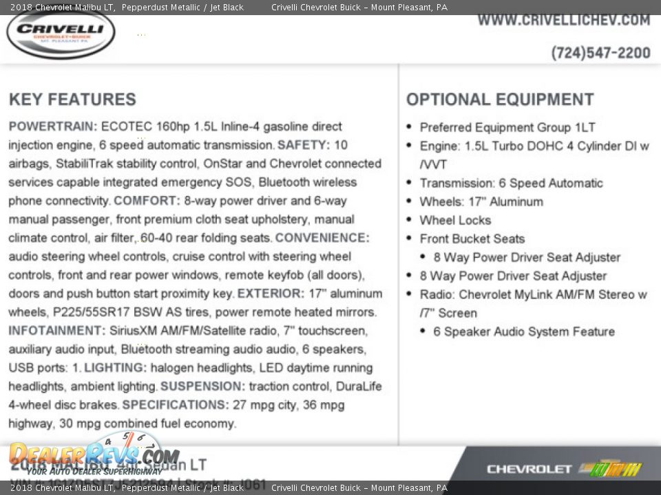 2018 Chevrolet Malibu LT Pepperdust Metallic / Jet Black Photo #8