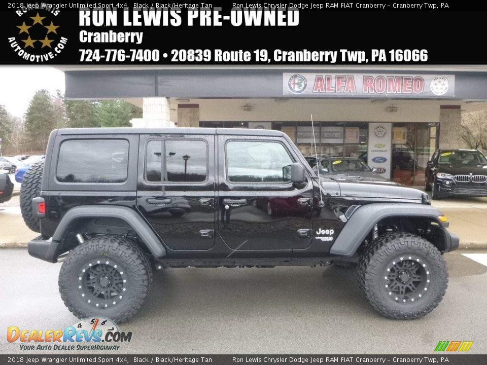 2018 Jeep Wrangler Unlimited Sport 4x4 Black / Black/Heritage Tan Photo #1