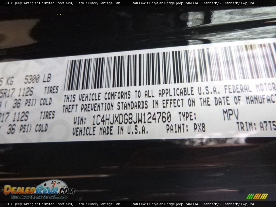 2018 Jeep Wrangler Unlimited Sport 4x4 Black / Black/Heritage Tan Photo #15