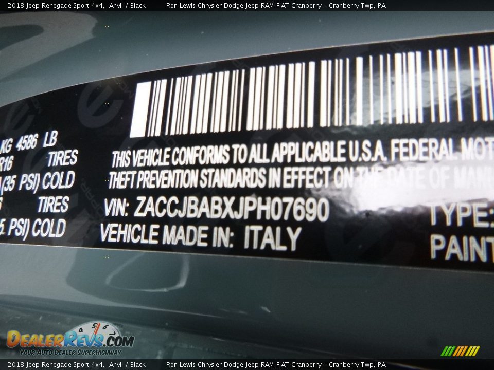 2018 Jeep Renegade Sport 4x4 Anvil / Black Photo #15