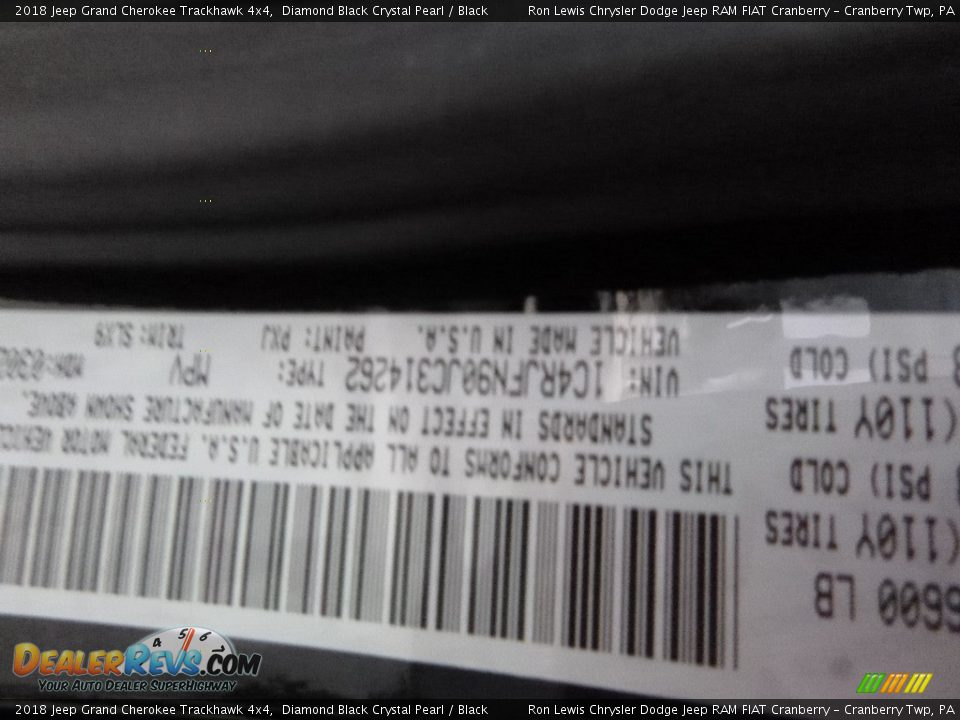 2018 Jeep Grand Cherokee Trackhawk 4x4 Diamond Black Crystal Pearl / Black Photo #14