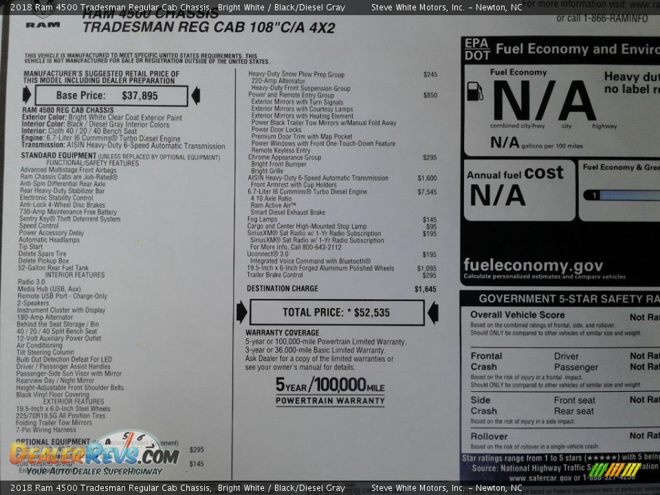 2018 Ram 4500 Tradesman Regular Cab Chassis Bright White / Black/Diesel Gray Photo #22