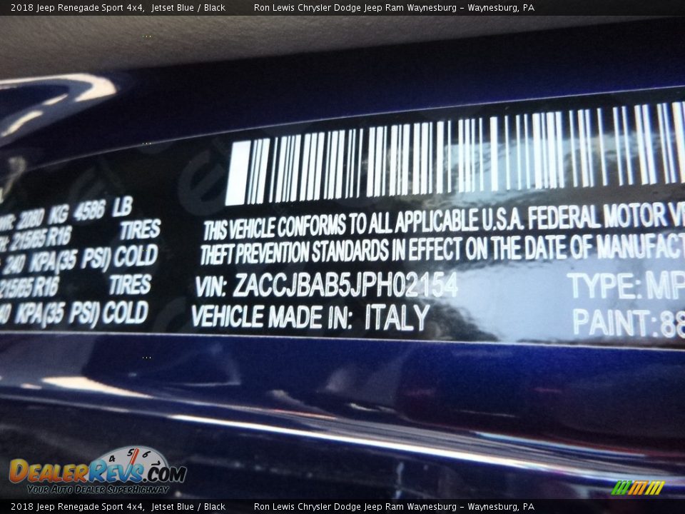 2018 Jeep Renegade Sport 4x4 Jetset Blue / Black Photo #13