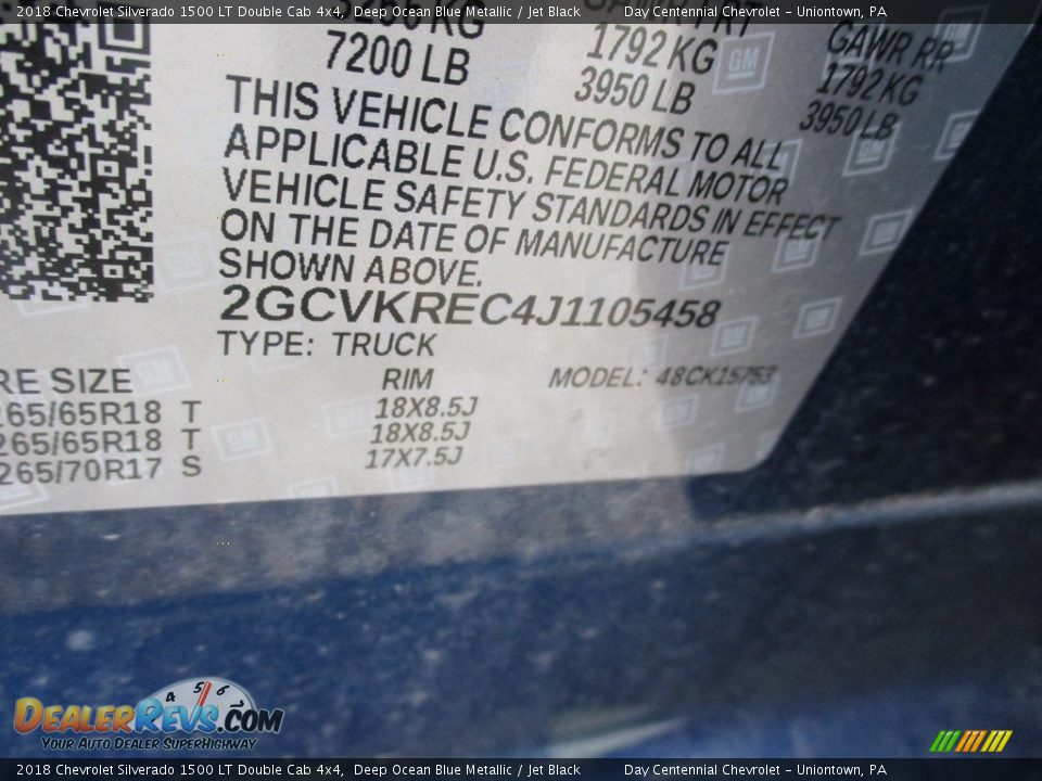 2018 Chevrolet Silverado 1500 LT Double Cab 4x4 Deep Ocean Blue Metallic / Jet Black Photo #20