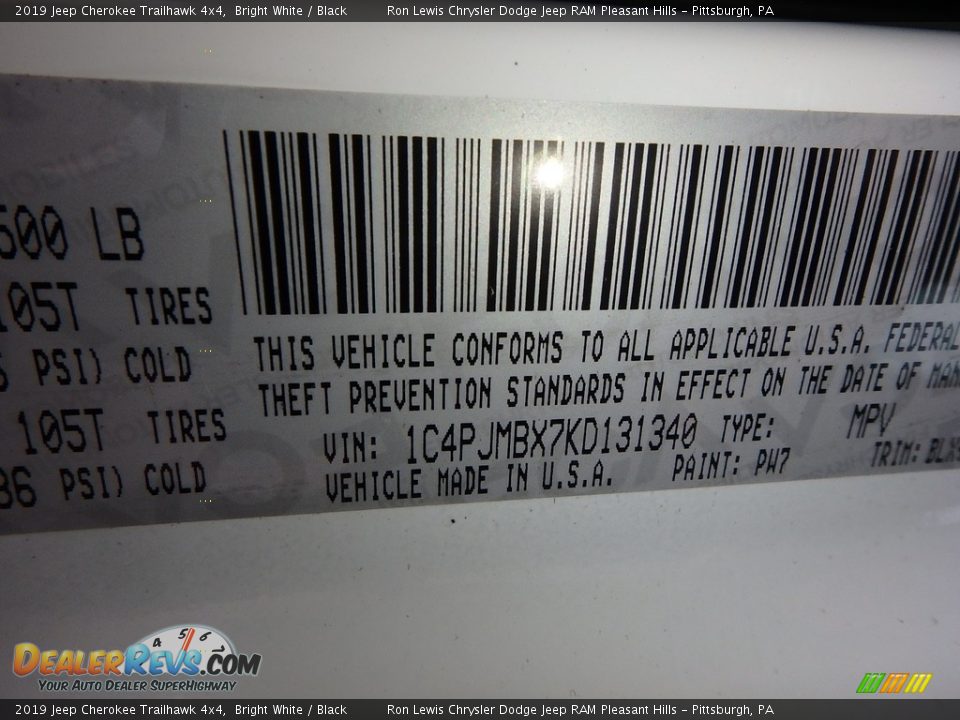 2019 Jeep Cherokee Trailhawk 4x4 Bright White / Black Photo #14