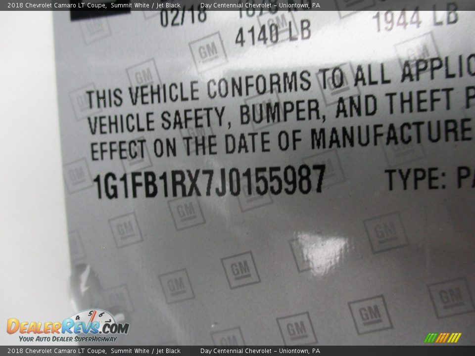 2018 Chevrolet Camaro LT Coupe Summit White / Jet Black Photo #20