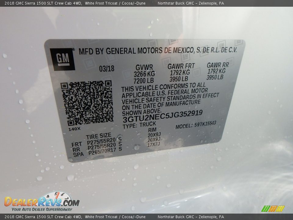 2018 GMC Sierra 1500 SLT Crew Cab 4WD White Frost Tricoat / Cocoa/­Dune Photo #14