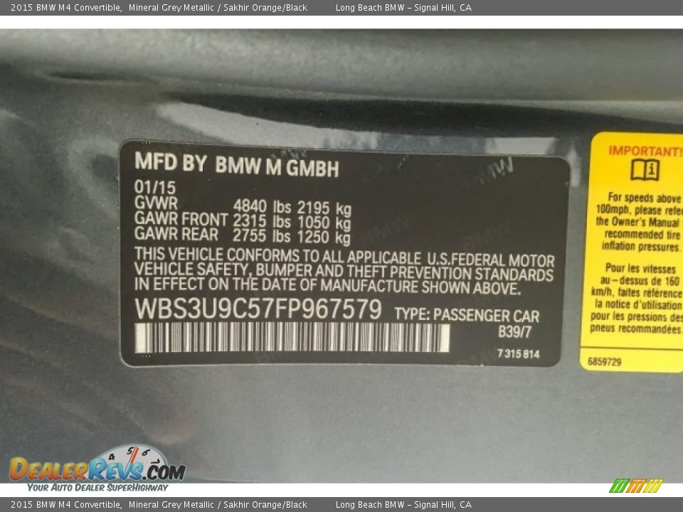 2015 BMW M4 Convertible Mineral Grey Metallic / Sakhir Orange/Black Photo #21