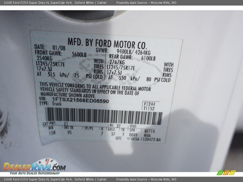 2008 Ford F250 Super Duty XL SuperCab 4x4 Oxford White / Camel Photo #29