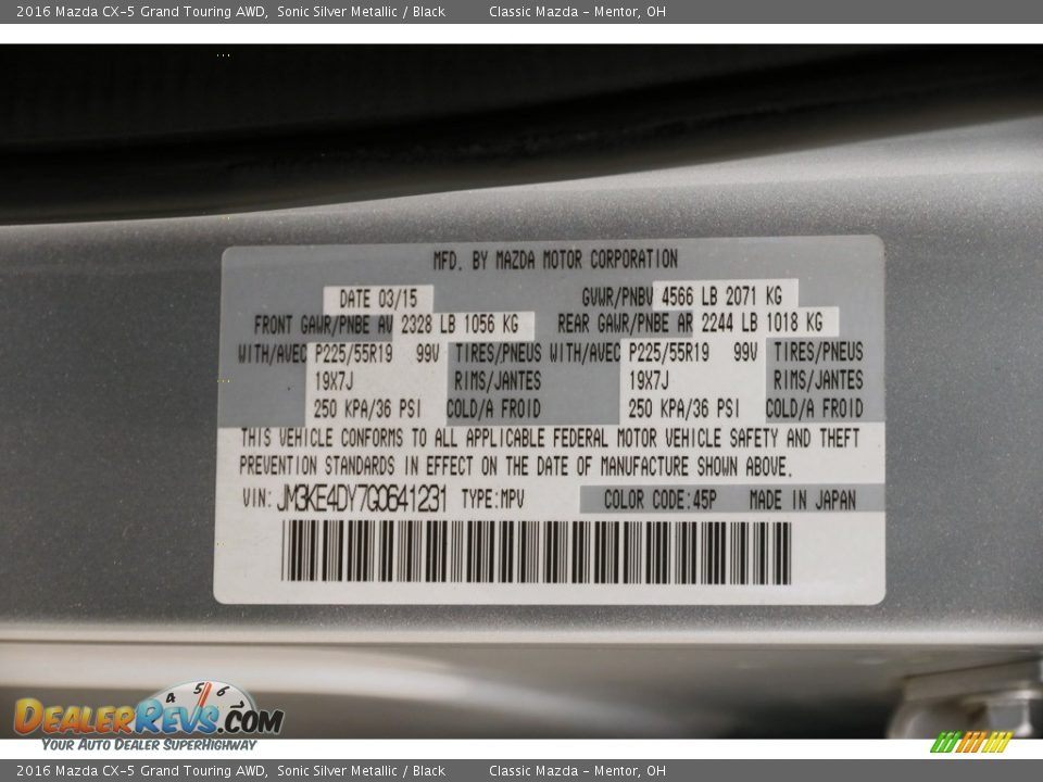 2016 Mazda CX-5 Grand Touring AWD Sonic Silver Metallic / Black Photo #24