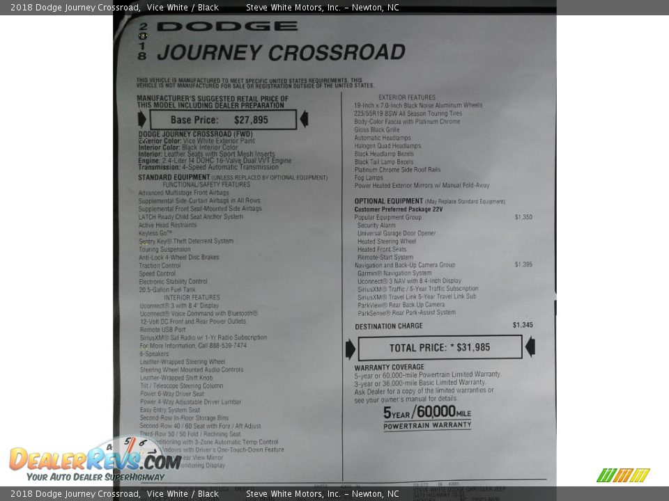 2018 Dodge Journey Crossroad Vice White / Black Photo #34