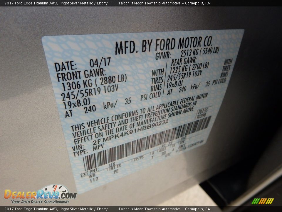 2017 Ford Edge Titanium AWD Ingot Silver Metallic / Ebony Photo #23