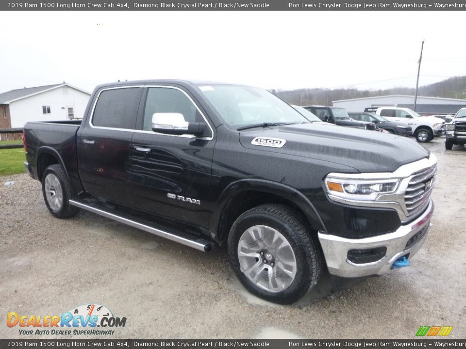 2019 Ram 1500 Long Horn Crew Cab 4x4 Diamond Black Crystal Pearl / Black/New Saddle Photo #6