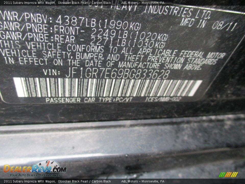 2011 Subaru Impreza WRX Wagon Obsidian Black Pearl / Carbon Black Photo #19