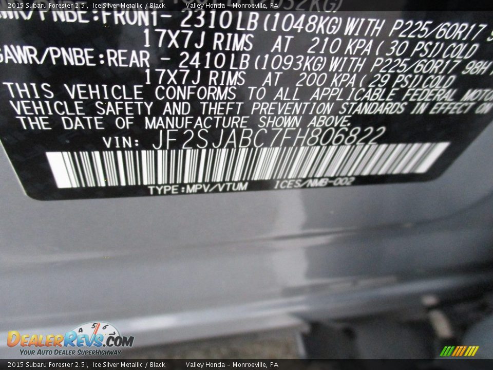 2015 Subaru Forester 2.5i Ice Silver Metallic / Black Photo #19