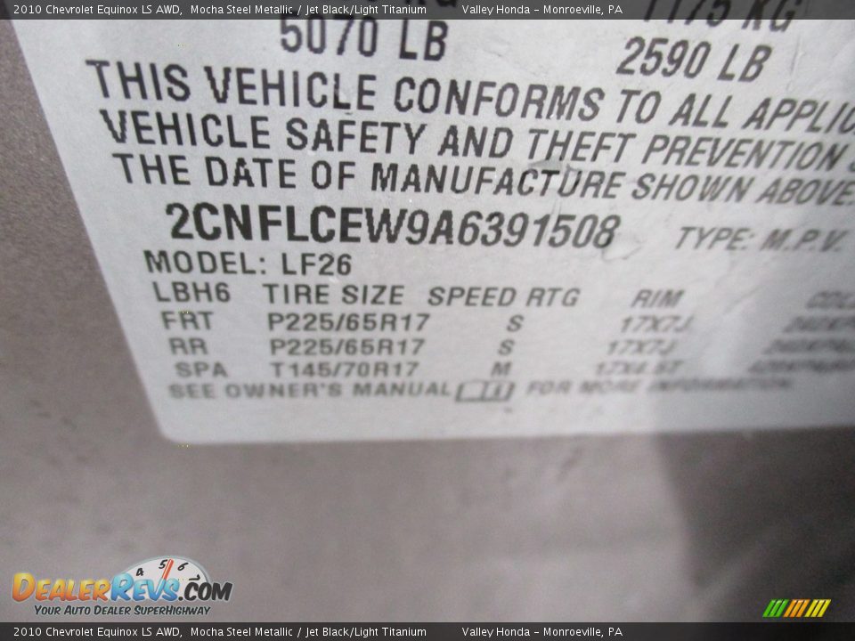 2010 Chevrolet Equinox LS AWD Mocha Steel Metallic / Jet Black/Light Titanium Photo #19