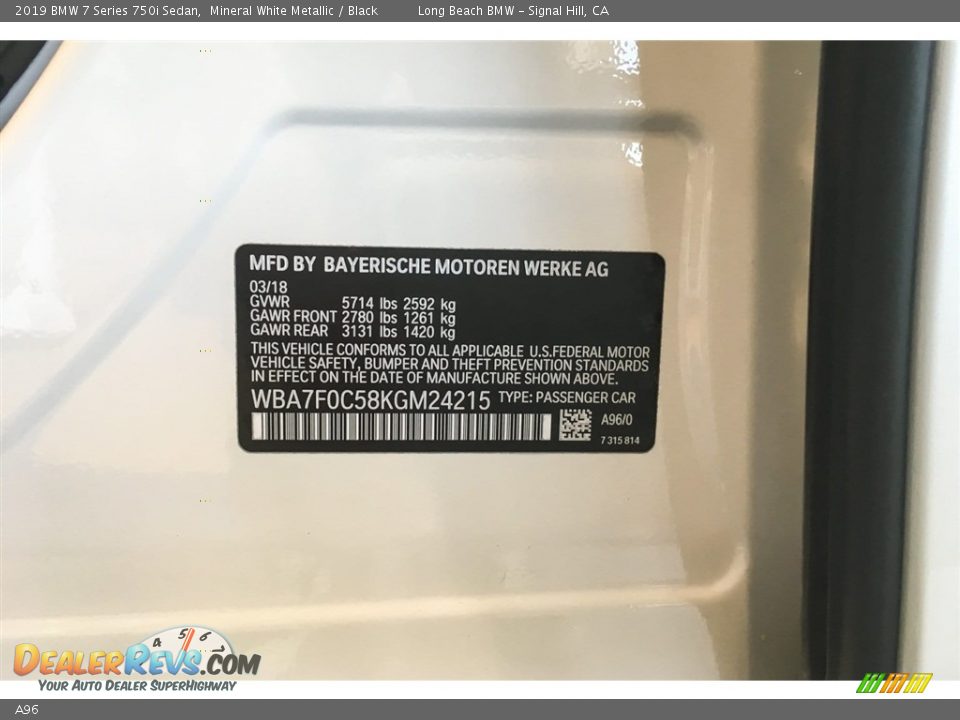 BMW Color Code A96 Mineral White Metallic