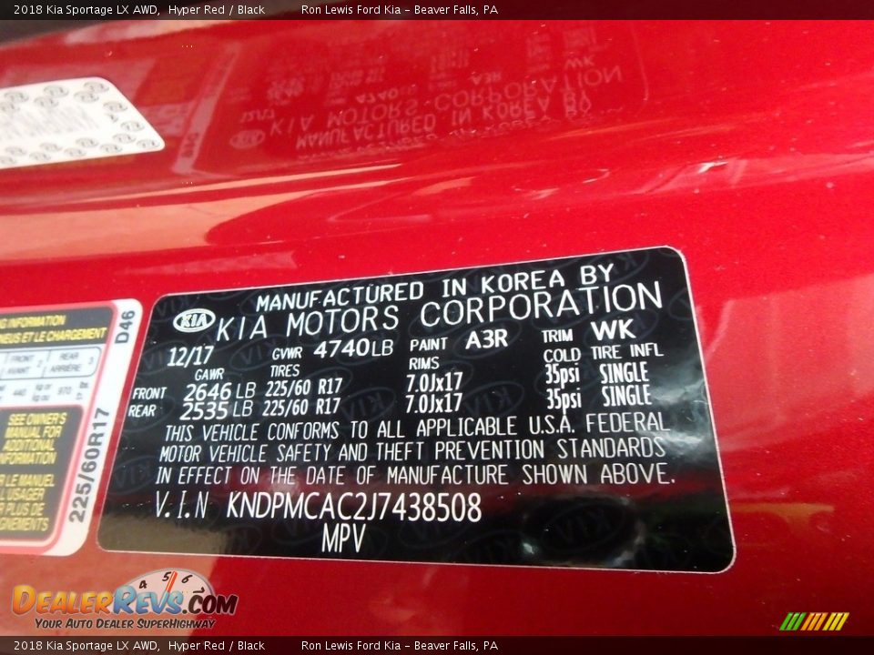 2018 Kia Sportage LX AWD Hyper Red / Black Photo #15