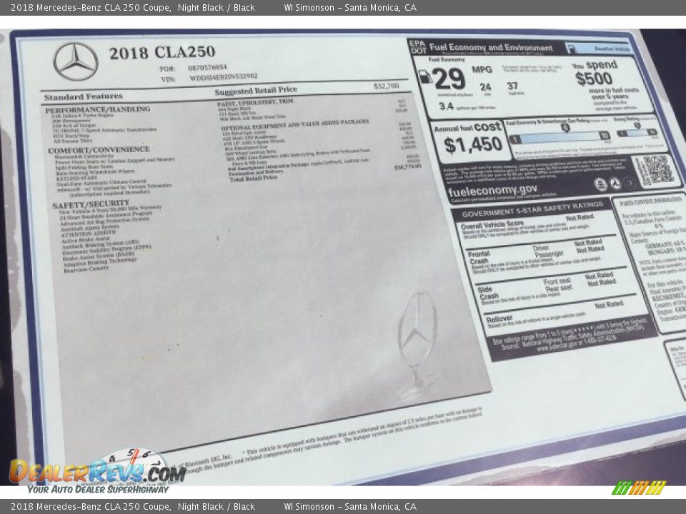 2018 Mercedes-Benz CLA 250 Coupe Night Black / Black Photo #11