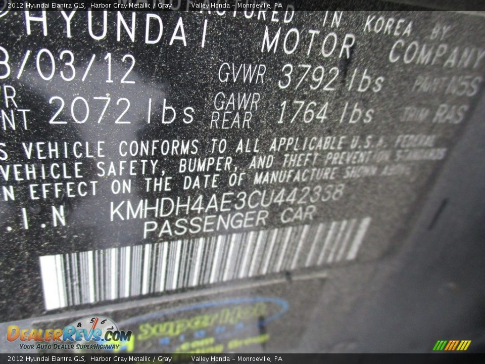 2012 Hyundai Elantra GLS Harbor Gray Metallic / Gray Photo #19