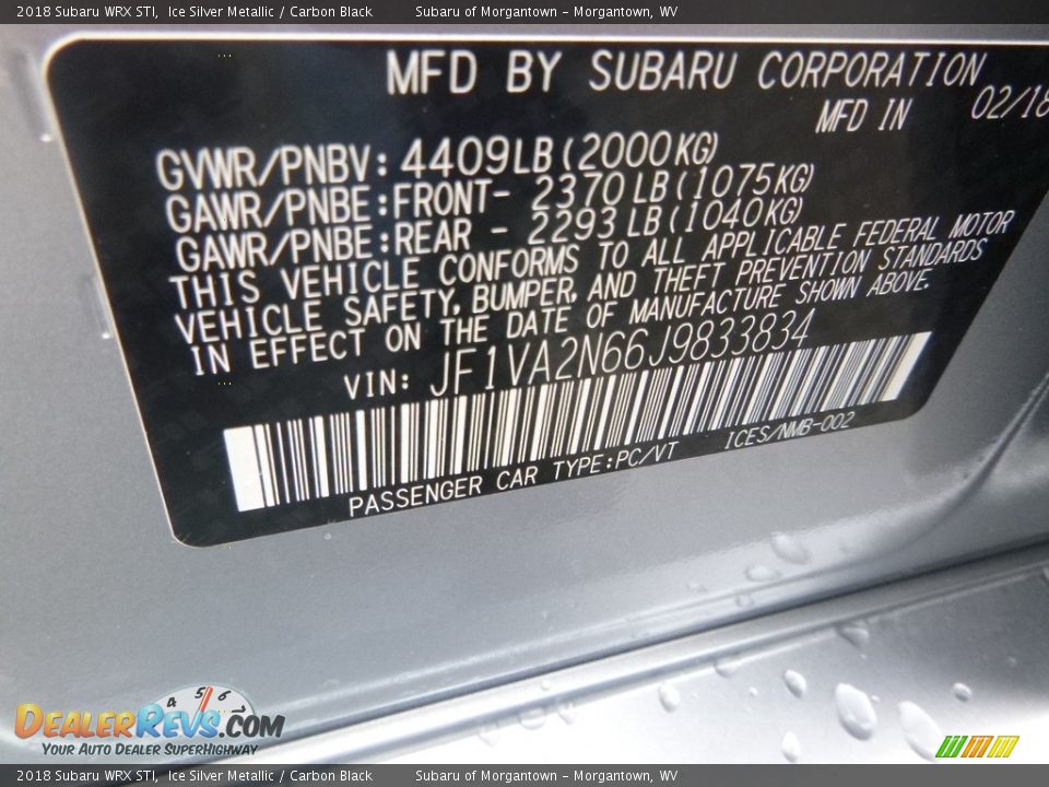 2018 Subaru WRX STI Ice Silver Metallic / Carbon Black Photo #15