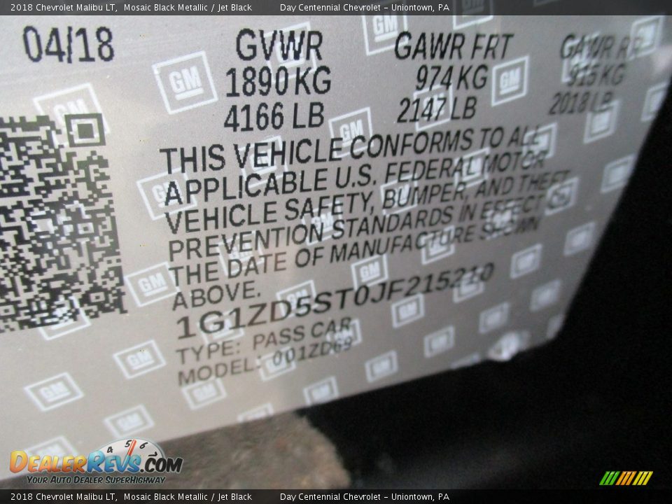 2018 Chevrolet Malibu LT Mosaic Black Metallic / Jet Black Photo #15