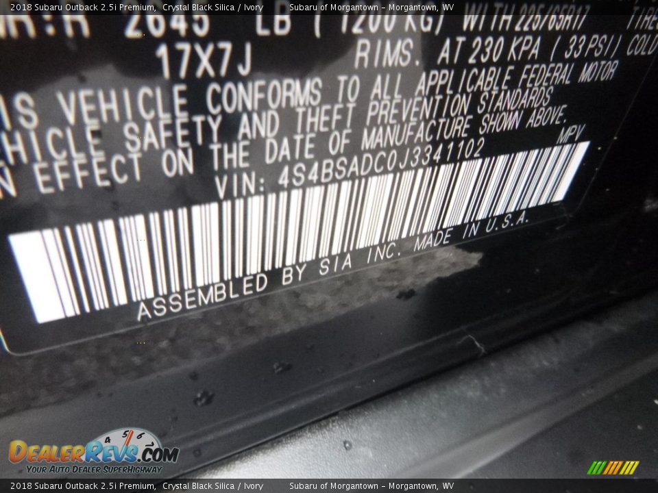 2018 Subaru Outback 2.5i Premium Crystal Black Silica / Ivory Photo #16