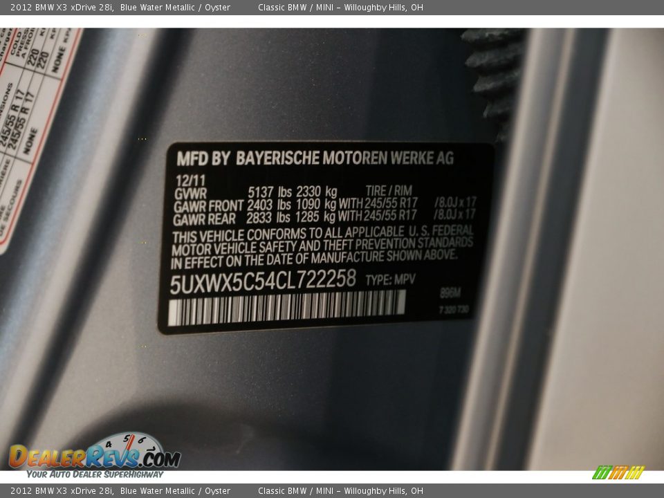 2012 BMW X3 xDrive 28i Blue Water Metallic / Oyster Photo #29