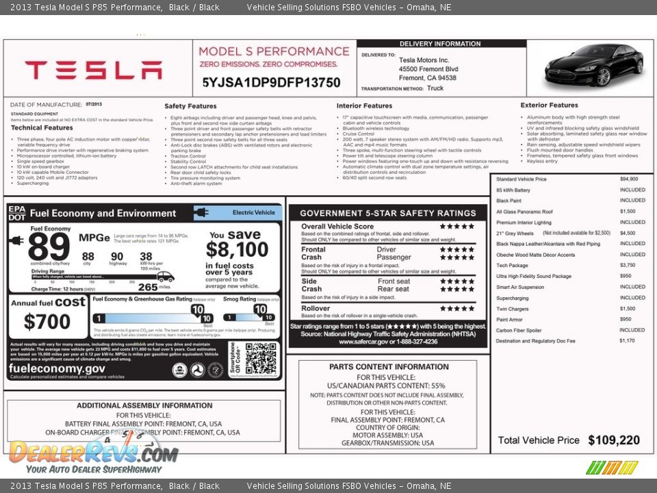 2013 Tesla Model S P85 Performance Black / Black Photo #11