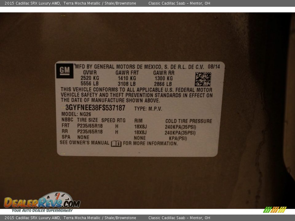 2015 Cadillac SRX Luxury AWD Terra Mocha Metallic / Shale/Brownstone Photo #21
