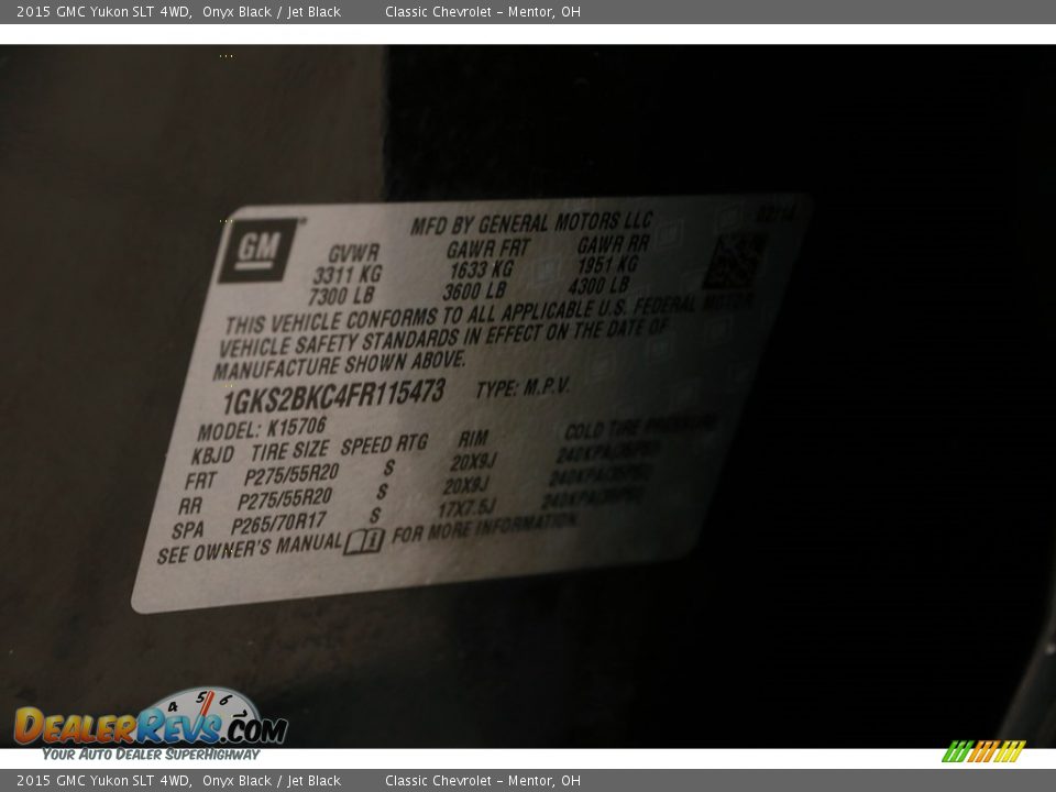 2015 GMC Yukon SLT 4WD Onyx Black / Jet Black Photo #20