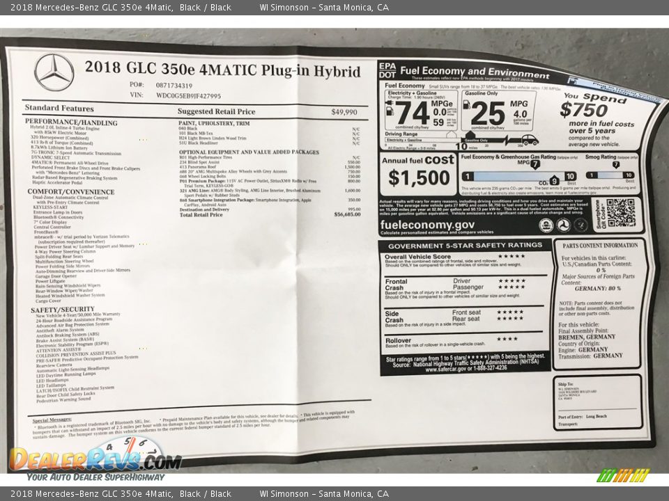 2018 Mercedes-Benz GLC 350e 4Matic Black / Black Photo #10