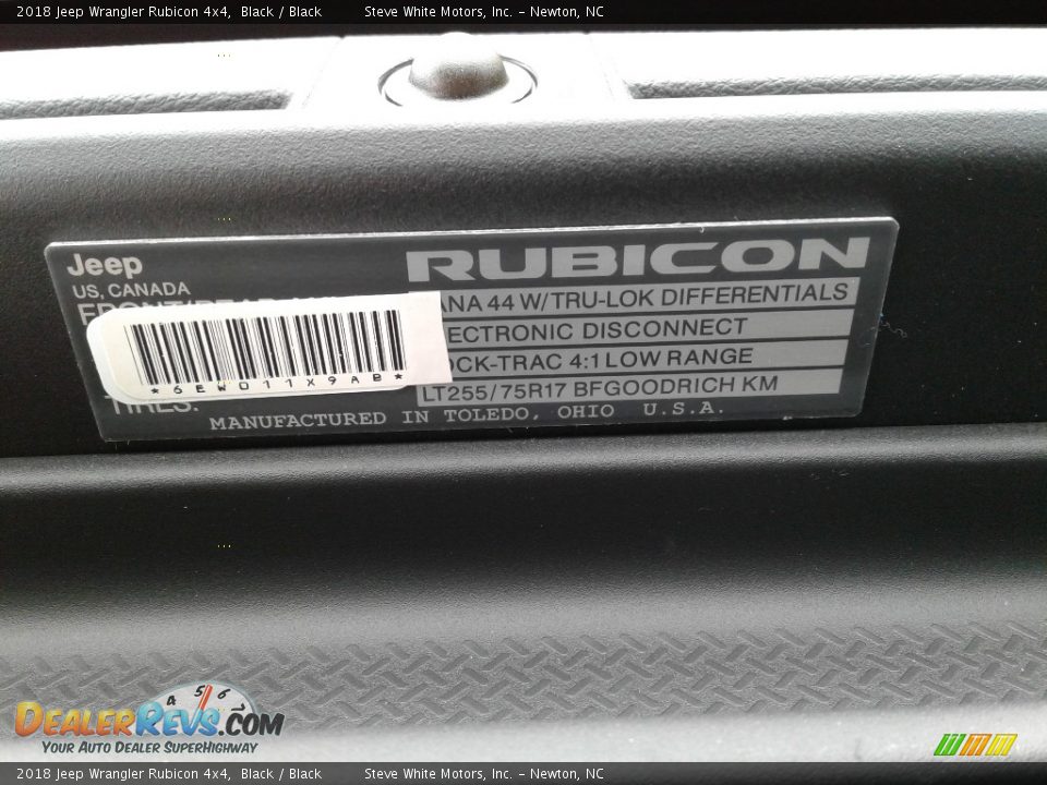 Info Tag of 2018 Jeep Wrangler Rubicon 4x4 Photo #11