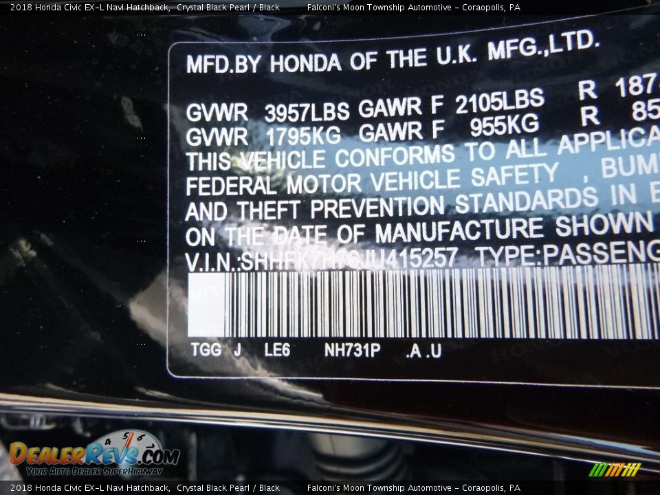 2018 Honda Civic EX-L Navi Hatchback Crystal Black Pearl / Black Photo #12