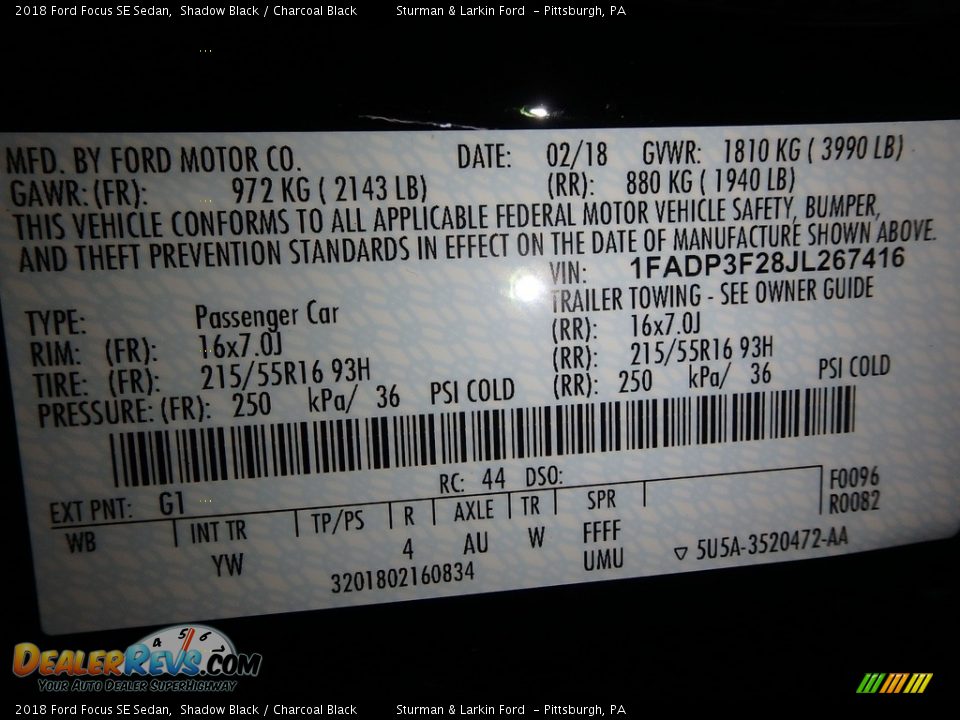 2018 Ford Focus SE Sedan Shadow Black / Charcoal Black Photo #10