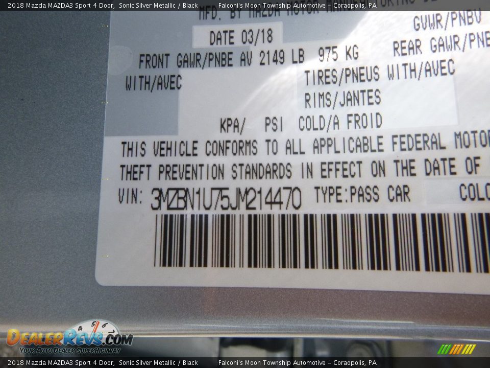 2018 Mazda MAZDA3 Sport 4 Door Sonic Silver Metallic / Black Photo #12