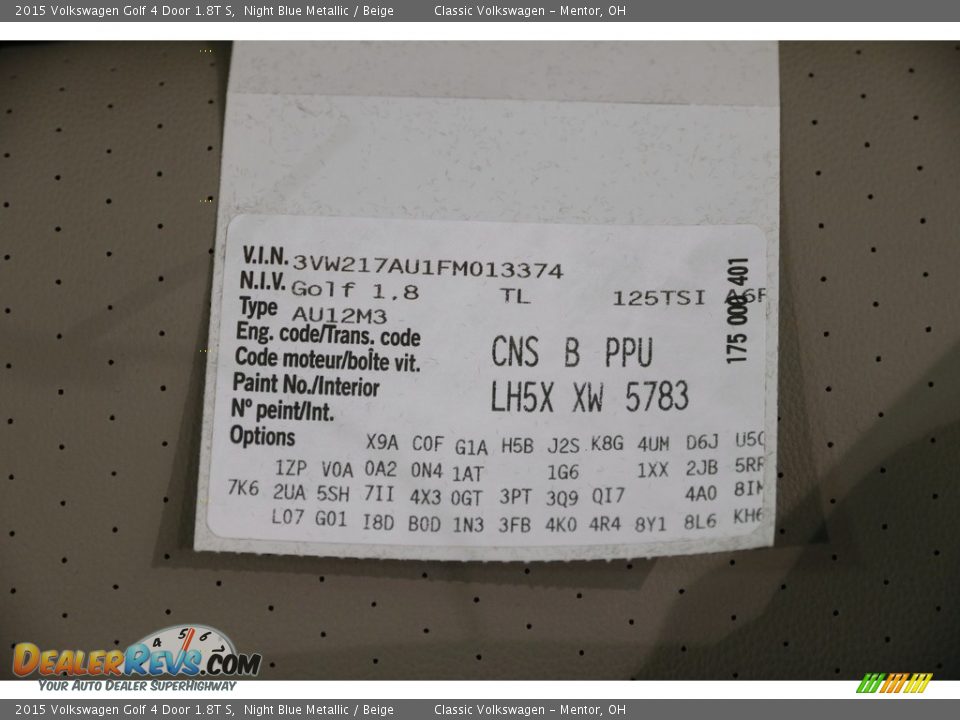 2015 Volkswagen Golf 4 Door 1.8T S Night Blue Metallic / Beige Photo #20