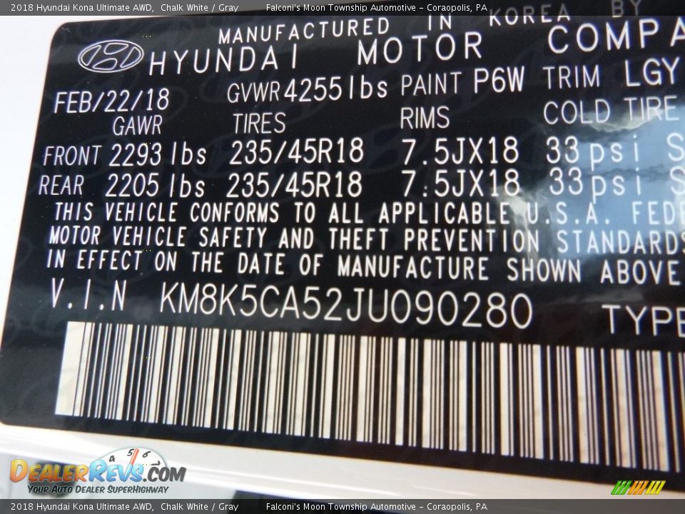 2018 Hyundai Kona Ultimate AWD Chalk White / Gray Photo #11