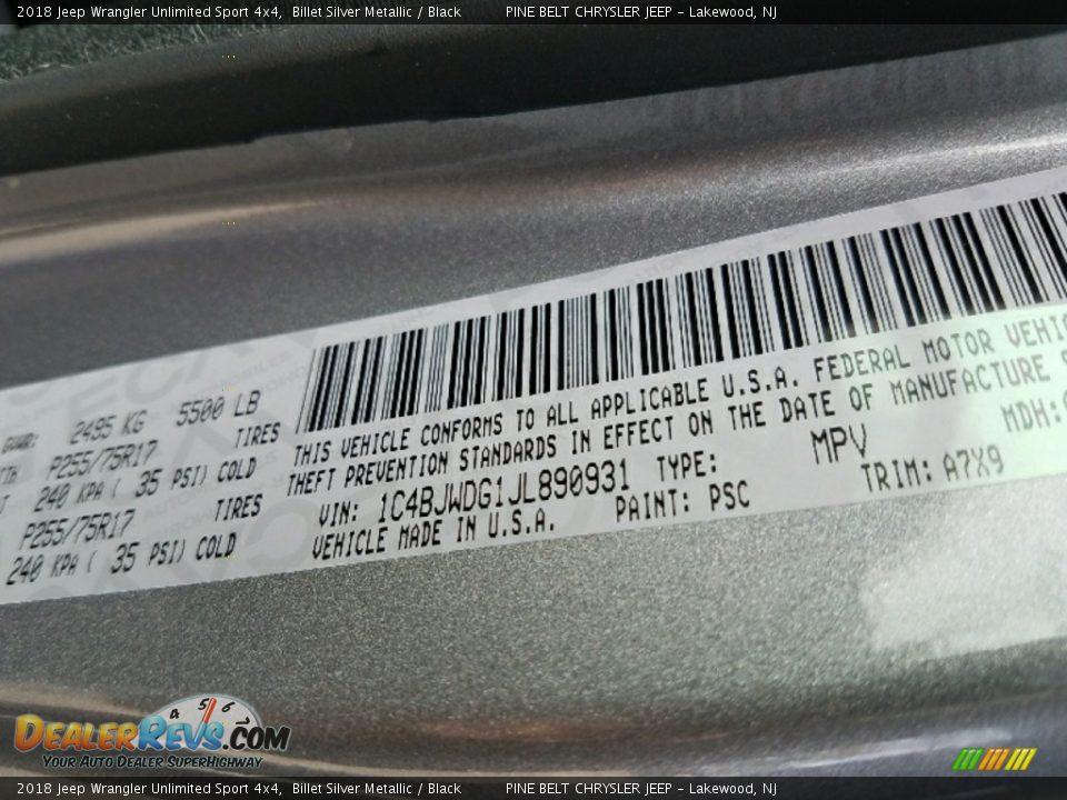 2018 Jeep Wrangler Unlimited Sport 4x4 Billet Silver Metallic / Black Photo #9
