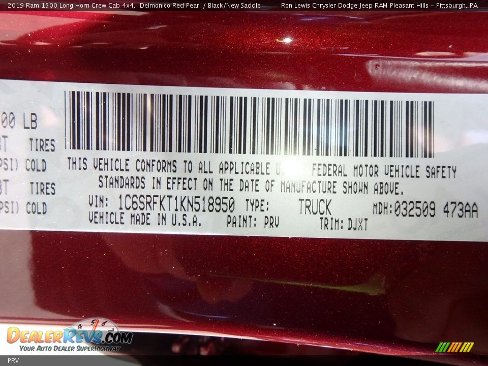 Ram Color Code PRV Delmonico Red Pearl