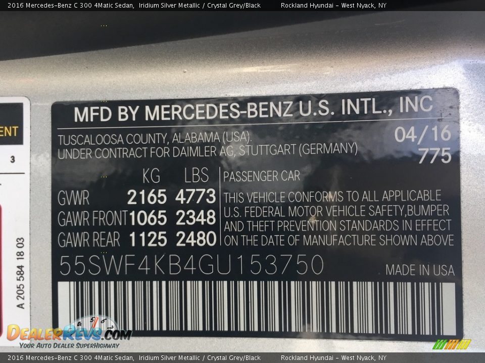 2016 Mercedes-Benz C 300 4Matic Sedan Iridium Silver Metallic / Crystal Grey/Black Photo #31